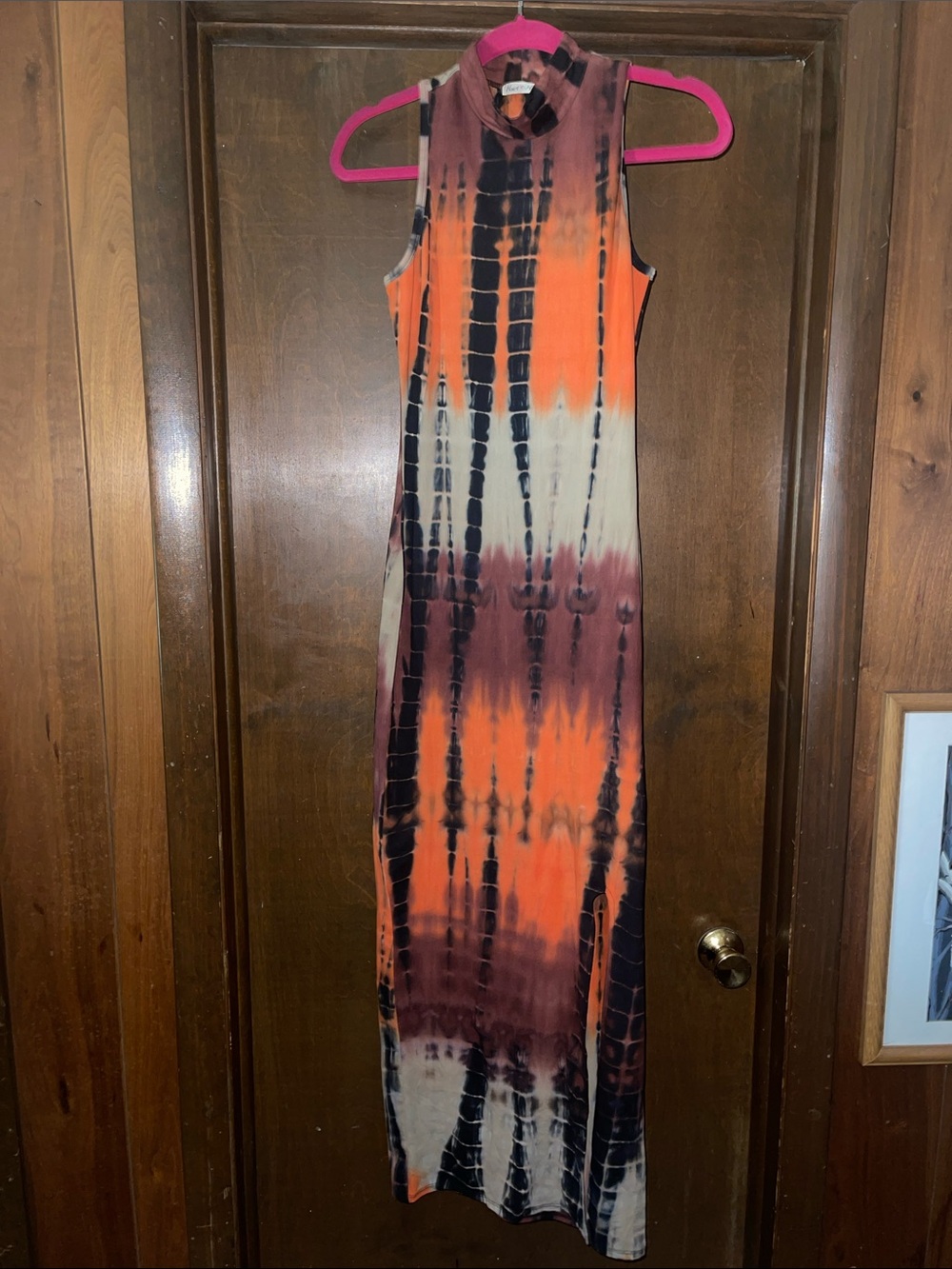 Heart Hips Sleeveless Tie-Dye Maxi Dress in Orange, Brown & Black